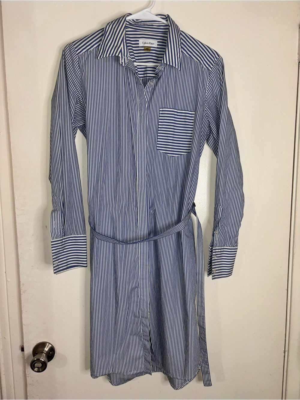 Calvin Klein Blue and White Striped Shirt Dress